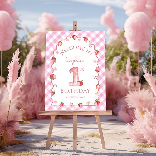 Strawberry Berry First Birthday Wavy Sweet Welcome Foam Board