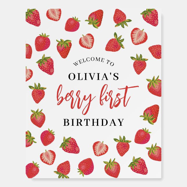 Strawberry Berry First Birthday Welcome Foam Board (Front)