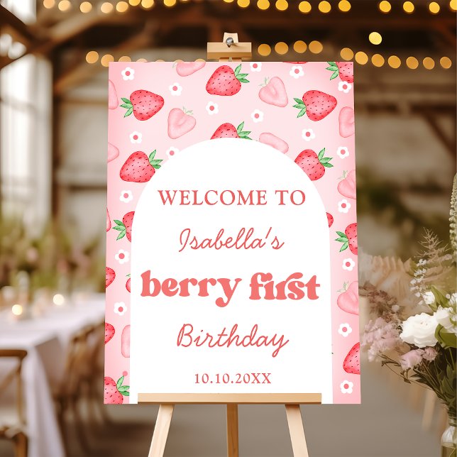 Strawberry Berry First Birthday Welcome Sign (Creator Uploaded)