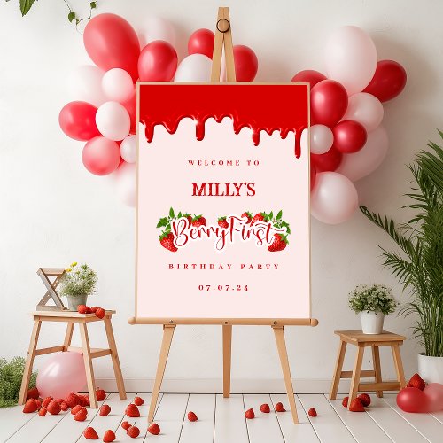 Strawberry Berry First Birthday Welcome Sign