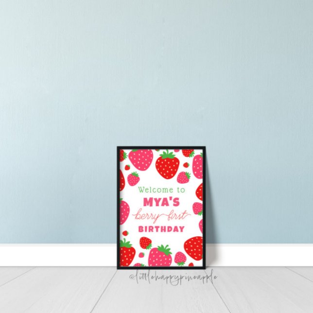 Strawberry Berry First Birthday Welcome Sign (Creator Uploaded)