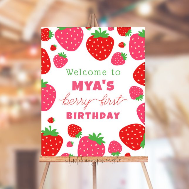 Strawberry Berry First Birthday Welcome Sign (Creator Uploaded)