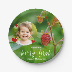 Strawberry Berry First Birthday With Child’s Photo Paper Plates