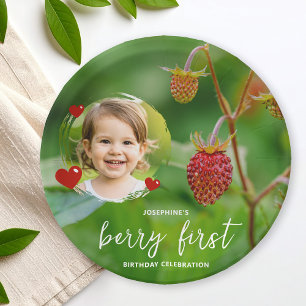 Strawberry Berry First Birthday With Child’s Photo Paper Plates