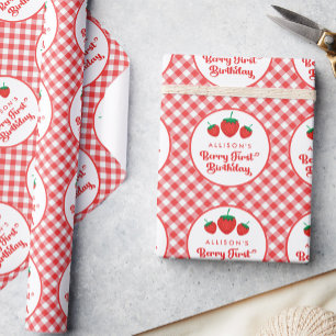 Strawberry Berry First Birthday Wrapping Paper