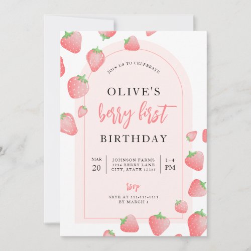 Strawberry Berry First Boho Birthday Invitation