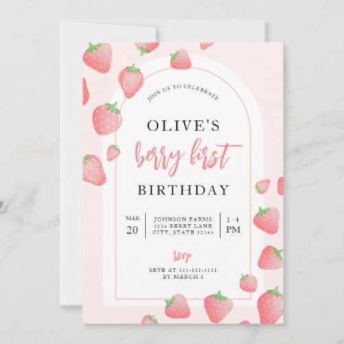 Strawberry Berry First Boho Birthday Invitation