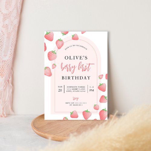 Strawberry Berry First Boho Birthday Invitation