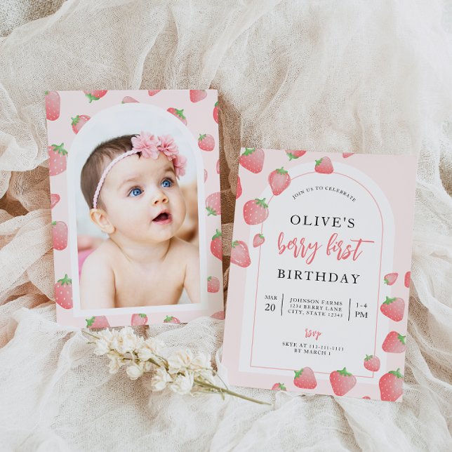 Strawberry Berry First Boho Birthday Invitation (Creator Uploaded)