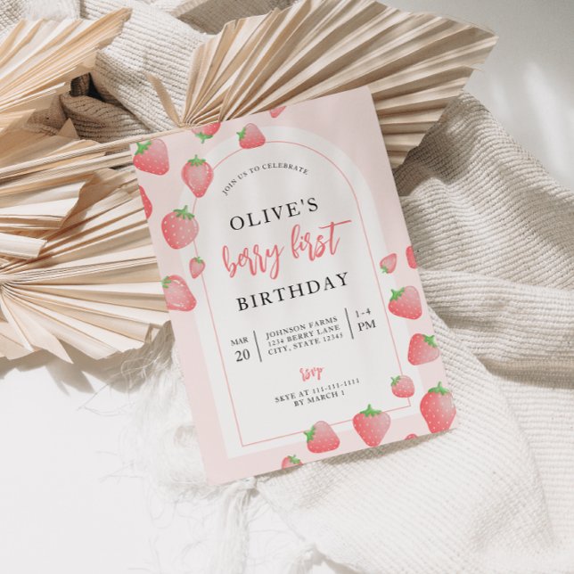 Strawberry Berry First Boho Birthday Invitation (Creator Uploaded)