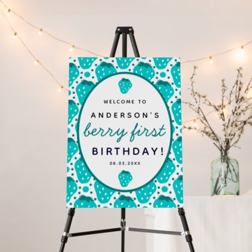 Strawberry Berry First Boy Birthday Welcome Sign