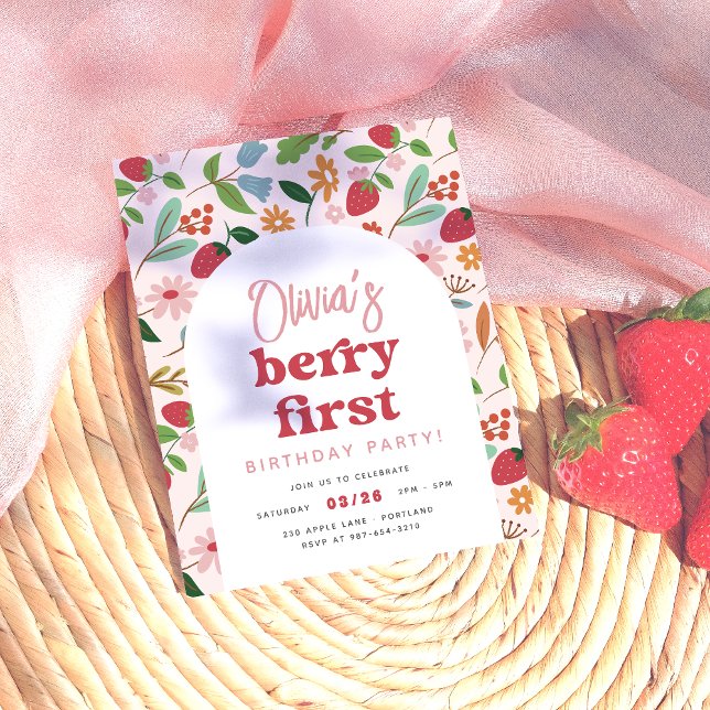Strawberry Berry First Budget Birthday Party (Card Front Mock-up)