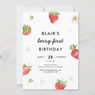 Strawberry Vintage Tea Red Personalised Party Invitations 