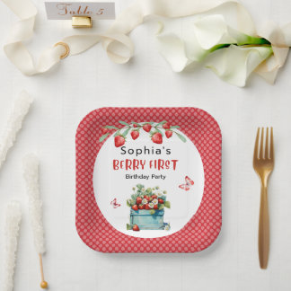 Strawberry Berry First Girl 1st Birthday Napkin Paper Plates