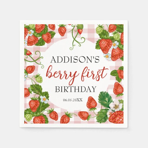 Strawberry Berry First Girl 1st Birthday Napkins