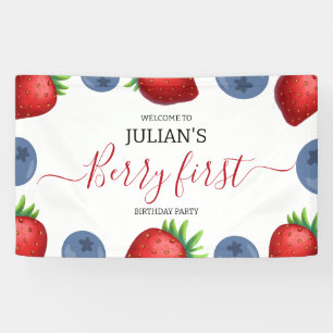 Strawberry Berry First Girl 1st Birthday Party Banner