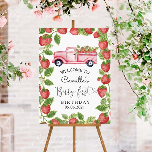Strawberry Berry First Girl 1st Birthday Party  Foam Board