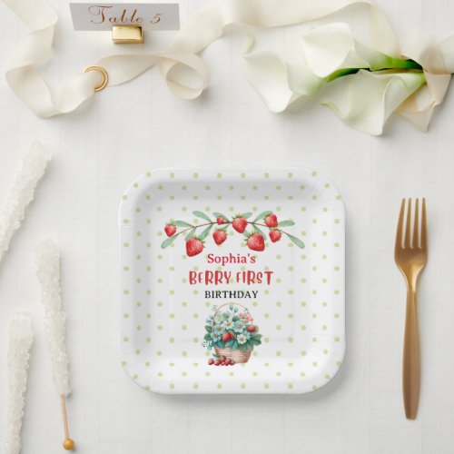 Strawberry Berry First Girl 1st Birthday Party Paper Plates