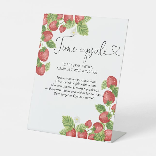 Strawberry Berry First Girl 1st Time Capsule  Pedestal Sign (Front)