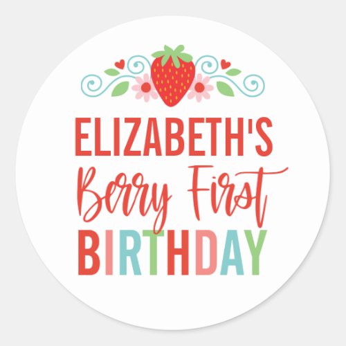 Strawberry Berry First Girl Birthday Classic Round Sticker