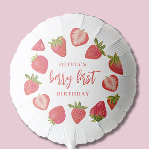 Strawberry Berry First Girls Personalized Birthday Balloon