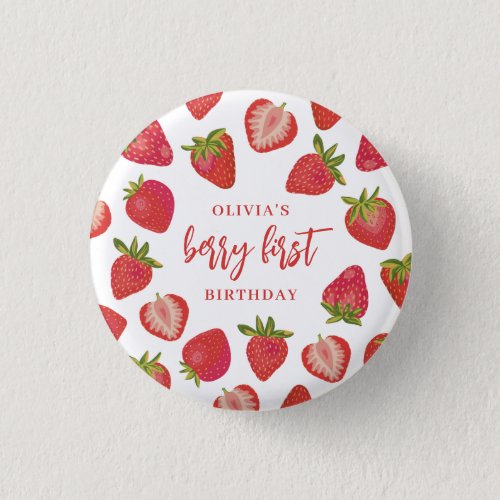 Strawberry Berry First Girls Personalized Birthday Button