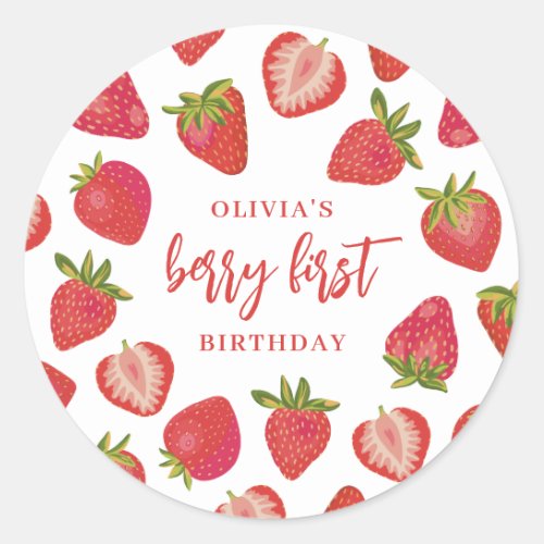 Strawberry Berry First Girls Personalized Birthday Classic Round Sticker
