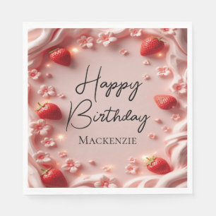 Strawberry Berry First Happy Birthday Party Napkins