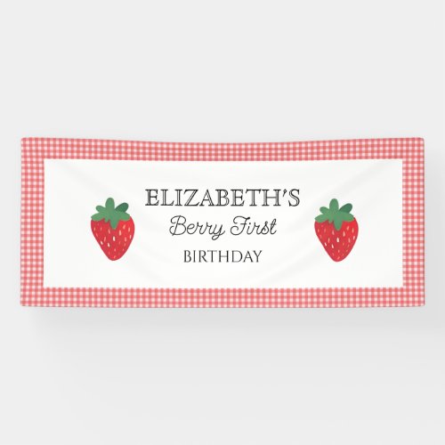 Strawberry Berry First Picnic Birthday  Banner