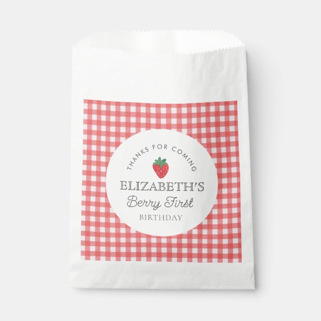 Strawberry Berry First Picnic Birthday  Favor Bag (Front)