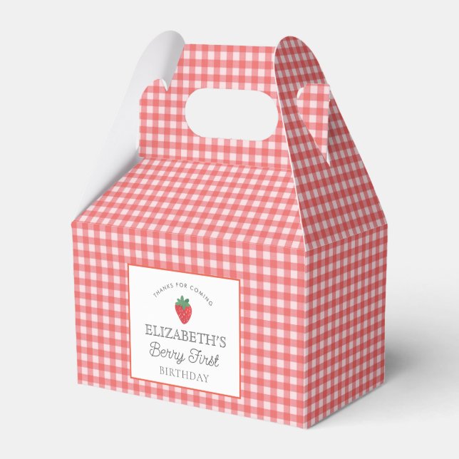 Strawberry Berry First Picnic Birthday  Favor Boxes (Front Side)