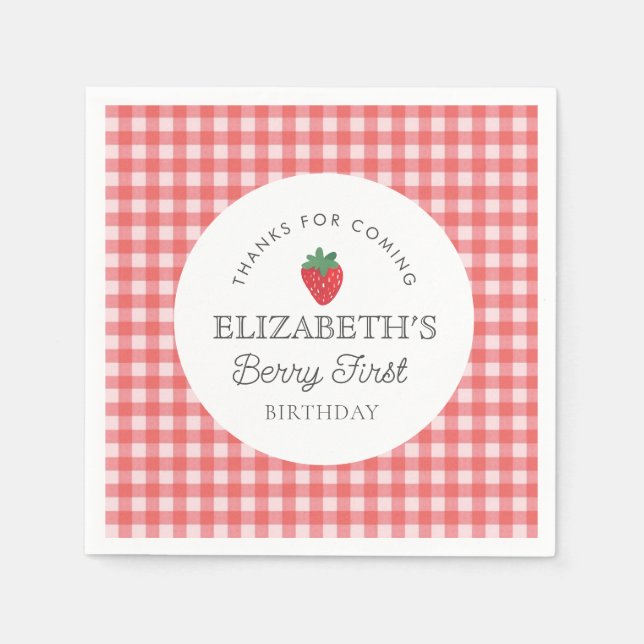 Strawberry Berry First Picnic Birthday  Napkins (Front)