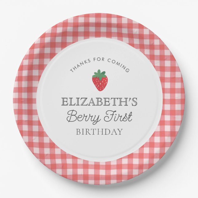 Strawberry Berry First Picnic Birthday  Paper Plates (Front)