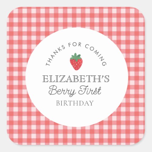 Strawberry Berry First Picnic Birthday  Square Sticker
