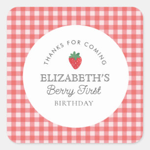 Strawberry Berry First Picnic Birthday Square Sticker