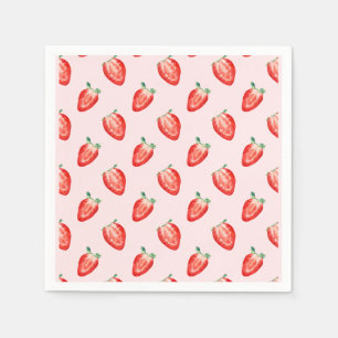 Strawberry Berry First Pink Birthday Invitation Napkins