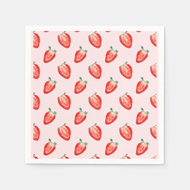 Strawberry Berry First Pink Birthday Invitation Napkins (Front)