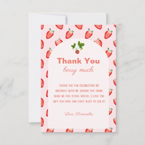 Strawberry Berry First Pink Birthday  Thank You Card