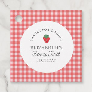 Strawberry Berry First Red plaid Thank you Favor Tags