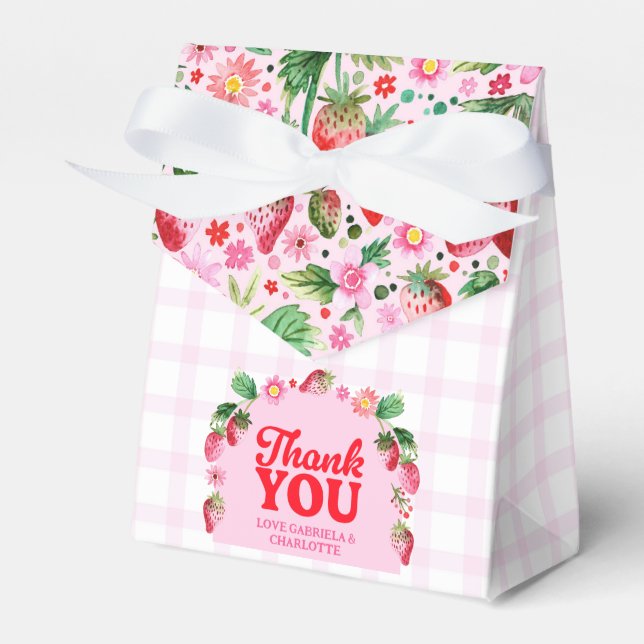 Strawberry Berry First Twins Joint Birthday  Favor Boxes (Front Side)