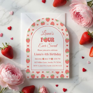 Strawberry Berry Four Ever Sweet Girl 4th Birthday Invitation