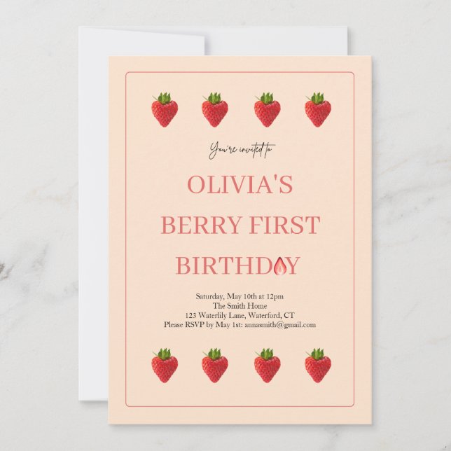 Strawberry Berry Fruit Birthday Party Invitation (Front)