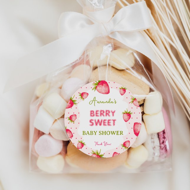 Strawberry Berry Fuchsia Baby Shower Thank You Classic Round Sticker (Creator Uploaded)