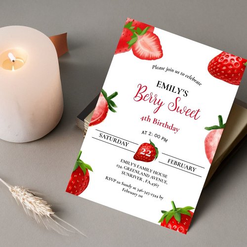 Strawberry Berry Girl any  Birthday Berry Sweet Invitation