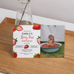 Strawberry Berry Girl First Birthday  Berry Sweet Invitation