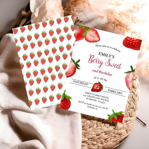 Strawberry Berry Girl First Birthday Berry Sweet Invitation