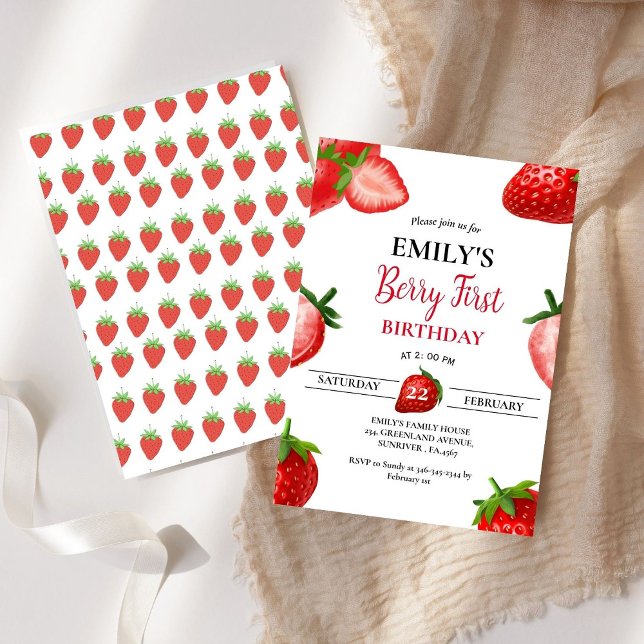 Strawberry Berry Girl First Birthday| Berry Sweet Invitation (Creator Uploaded)