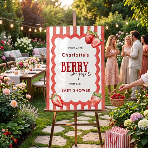 Strawberry Berry In Love Baby Shower Welcome Sign