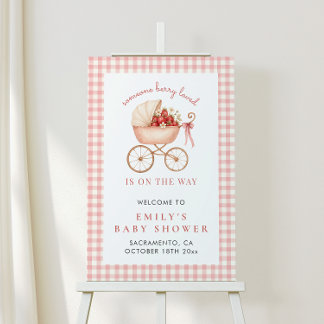 Strawberry Berry Loved Baby Shower Welcome Sign