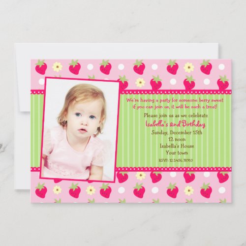 Strawberry Berry Photo Birthday Party Invitations